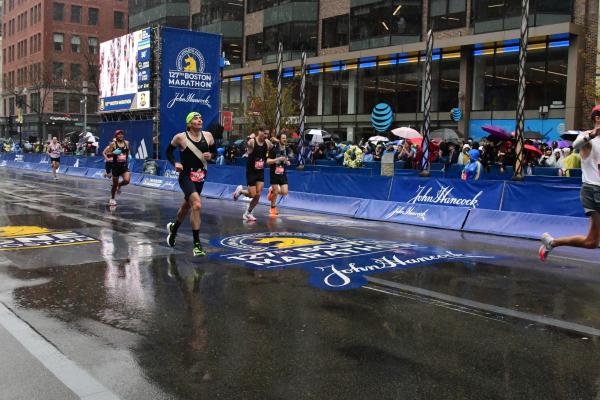 Runners in the rainy Boston Marathon