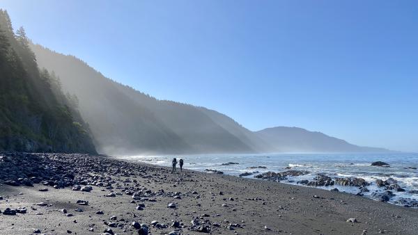 Members of our group hiking on the coast in the morning