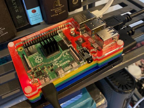 A Raspberry Pi 4 in a colorful case