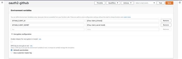 Screenshot of AWS Console Lambda Environment Variables