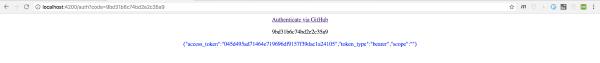 Webpage with a link to Github Authentication, a code value, and a response string with access_token